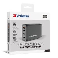 Verbatim 4端口100W PD 3.0 & QC 3.0 GaN旅行充電器 66967